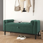 46.5 in Green Velvet Storage Ottoman Bench –Upholstered End-of-Bed Bench, Footrest Seat ,Multi-Functional Shoe Bench with Rolled Armrests & Wood Legs, for Entryway, Living Room, Bedroom & Hallway