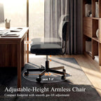 Vanity Chair with Wheels, Cute Armless Desk Chair with Back, Height Adjustable Swivel Small Office Chair, Comfy Fabric Computer Task Chair for Bedroom, Study, Dressing Room Black