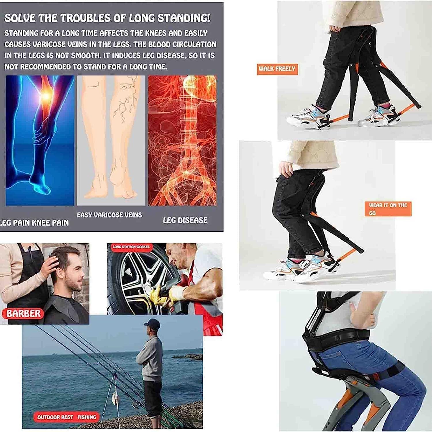 Adjustable Chairless Wearable Invisible Chair,Invisible Chair Wearable Exoskeleton Human Wearable Seat,Anywhere Camping Folding Stool Withstands 150kg,Black