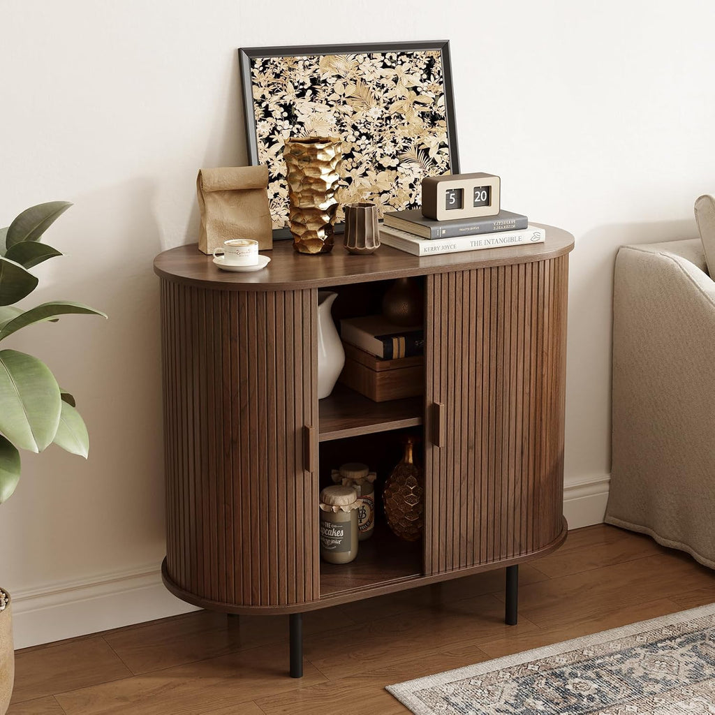 ONBRILL 31.5" Sideboard Buffet Cabinet with Storage, Storage Cabinet with Sliding Door & Adjustable Shelf, Modern Accent Coffee Bar Console Table for Kitchen, Entryway, Walnut