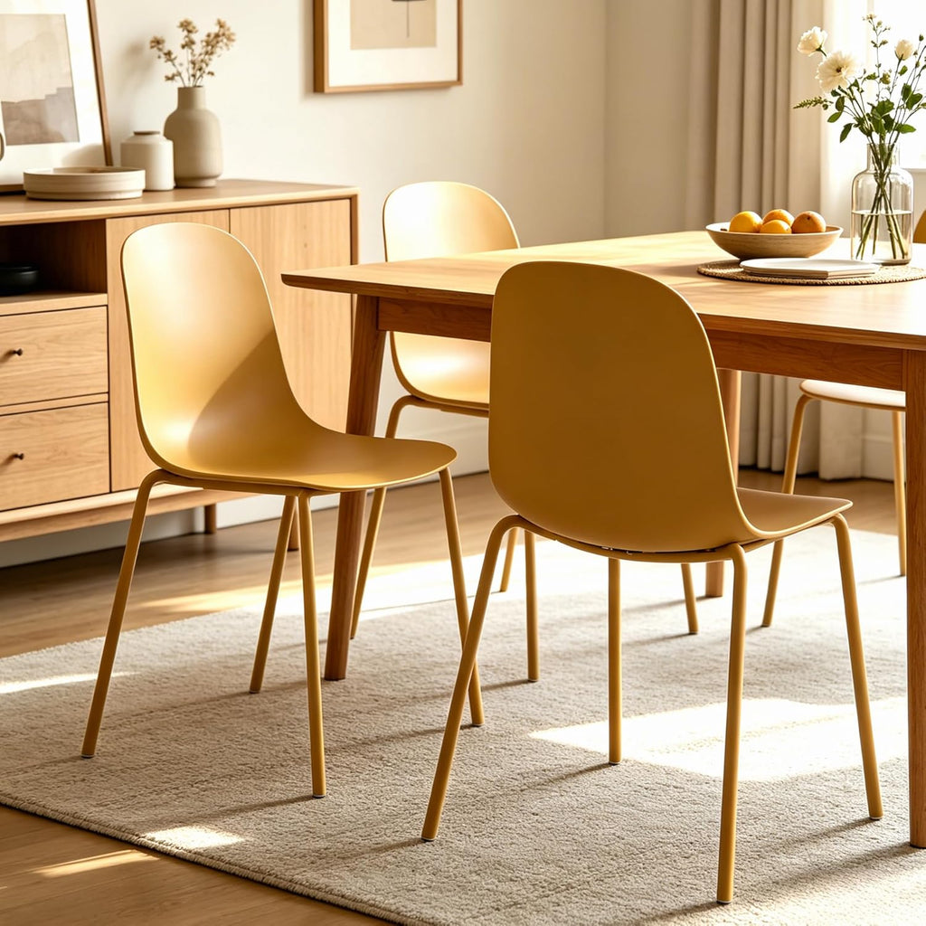Dining Chairs Set of 4, Plastic Stackable Kitchen Chairs, Modern Indoor/Outdoor Chair with Metal Legs for Dining Room, Kitechen, Cafes, Restaurants (Mustard Yellow)