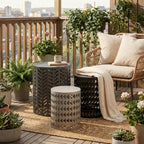 Outdoor Side Table, Outdoor Nesting Tables Set of 3, Patio Side Table End Table for Outside Living Room Balcony Garden Outdoor Indoor (Black & Gray)