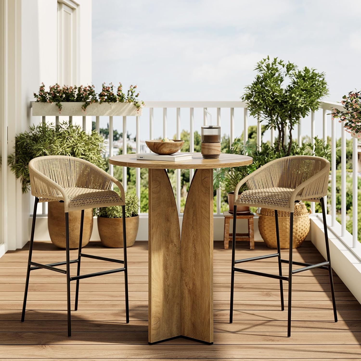 LITTLE TREE Round Bar Table, 31.5 Inches Counter Height Cocktail Table, Wooden High Top Home Bar Unit for Pub, Bistro, Home, Kitchen, Dining Room, Small Space, Brown