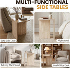 Hyfirm Faux Travertine Side Table for Living Room: Modern Sofa Couch End Table with Silver Metal Support Bar Small Accent Table for Bedroom Night Stand Bathroom Small Spaces (Natural Beige)
