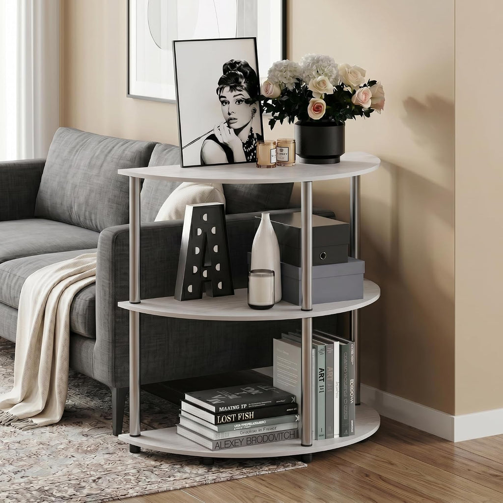 3-Tier Half-Round Console Table with Storage Shelf, Toolless Assembly Narrow Side Table, Sofa Table, Entryway Table, for Home Office, Living Room, Entryway, White Oak