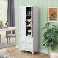 Kitchen Pantry Storage Cabinet, 72" H Storage Cabinet with 2 Drawers and Adjustable Shelves, Spacious Cupboard with Round Handles, Metal Kitchen Cabinet for Dining Room, Living Room, White