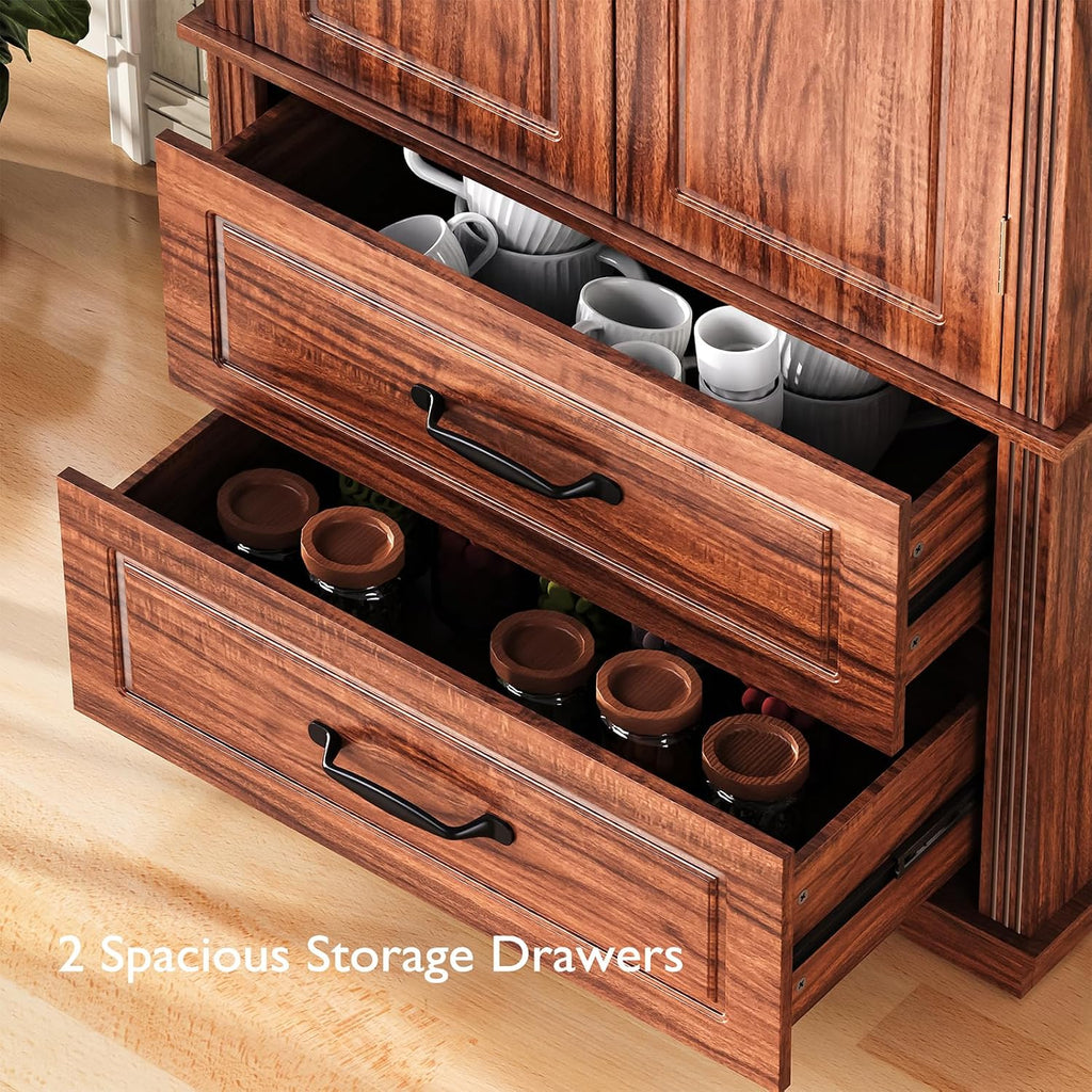 Pantry Cabinet with 2 Large Drawers, Embossed Texture Freestanding Cupboard with 8 Door Shelves and 3 Cabinet Shelves for Kitchen, Dining Room, Living Room