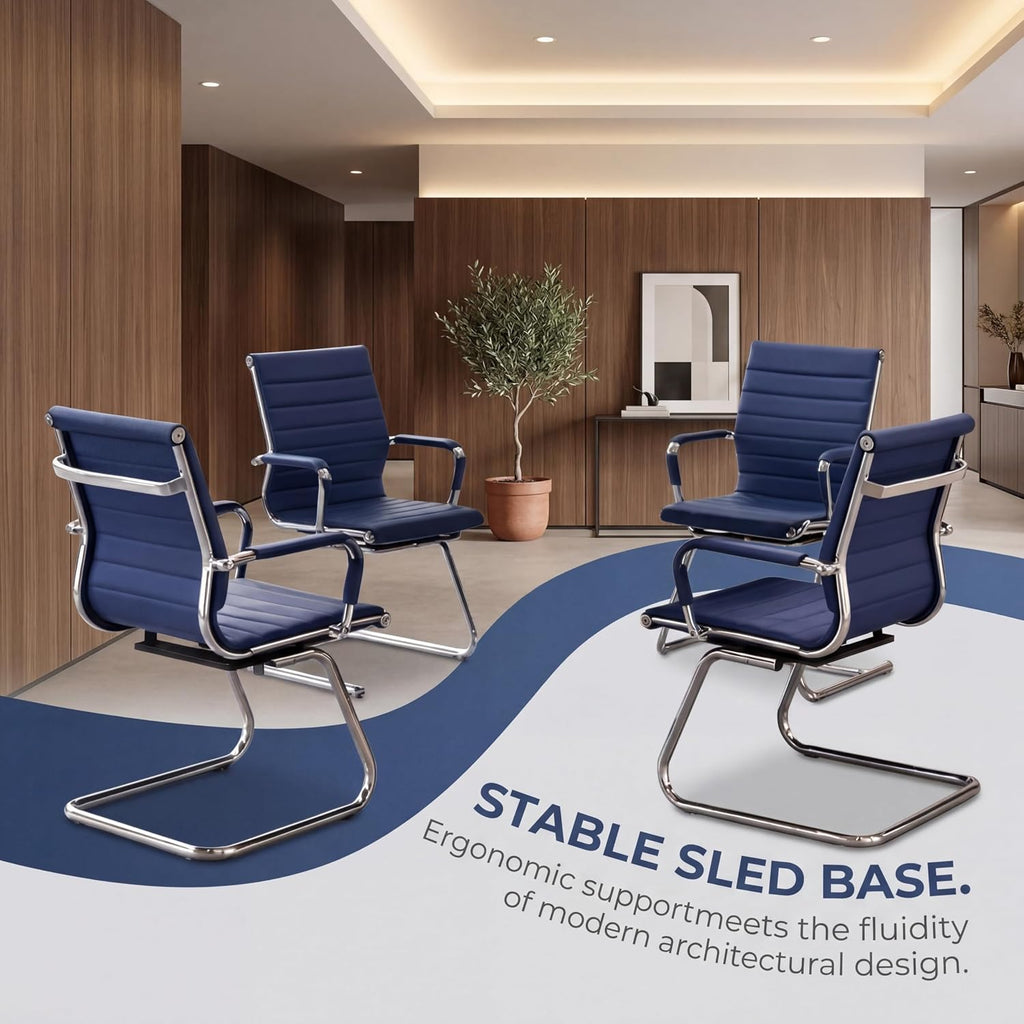 Reception Chairs Leather Conference Guest Chair Heavy Duty Back Support Office Chair, Set of 2 (Navy)