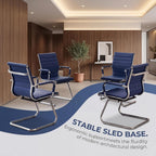 Reception Chairs Leather Conference Guest Chair Heavy Duty Back Support Office Chair, Set of 2 (Navy)