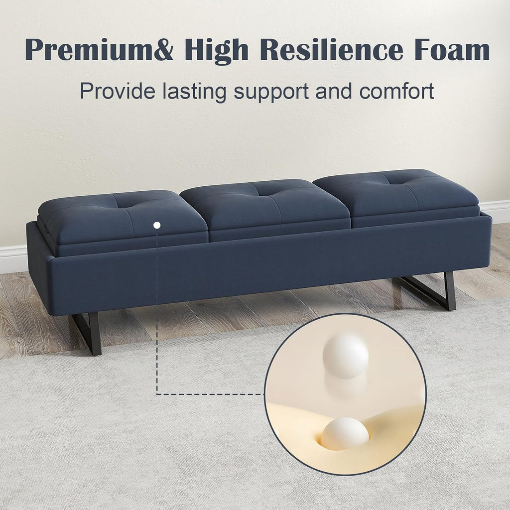 Kinsuite 3-Seat Waiting Room Bench - Office Waiting Room Chairs Bench with Storage, Waiting Room Furniture, Modern Entryway Bench with Thickened Cushion for Office Barber Store Nail Salon, Navy Blue