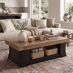 LITTLE TREE 55" Coffee Table, Living Room Table with Storage Shelf, Wooden Coffee Table, Modern Farmhouse Rectangle Center Table for Living Room, Bedroom, Office, Rustic Brown+Black