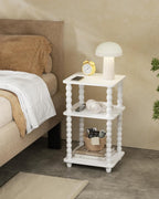 Tohiasen 3 Tier Side Table - Compact End Table with Solid Wood Legs, Small Nightstand with Open Shelves for Living Room Bedroom Office Nursery Small Spaces (White, Rectangular)