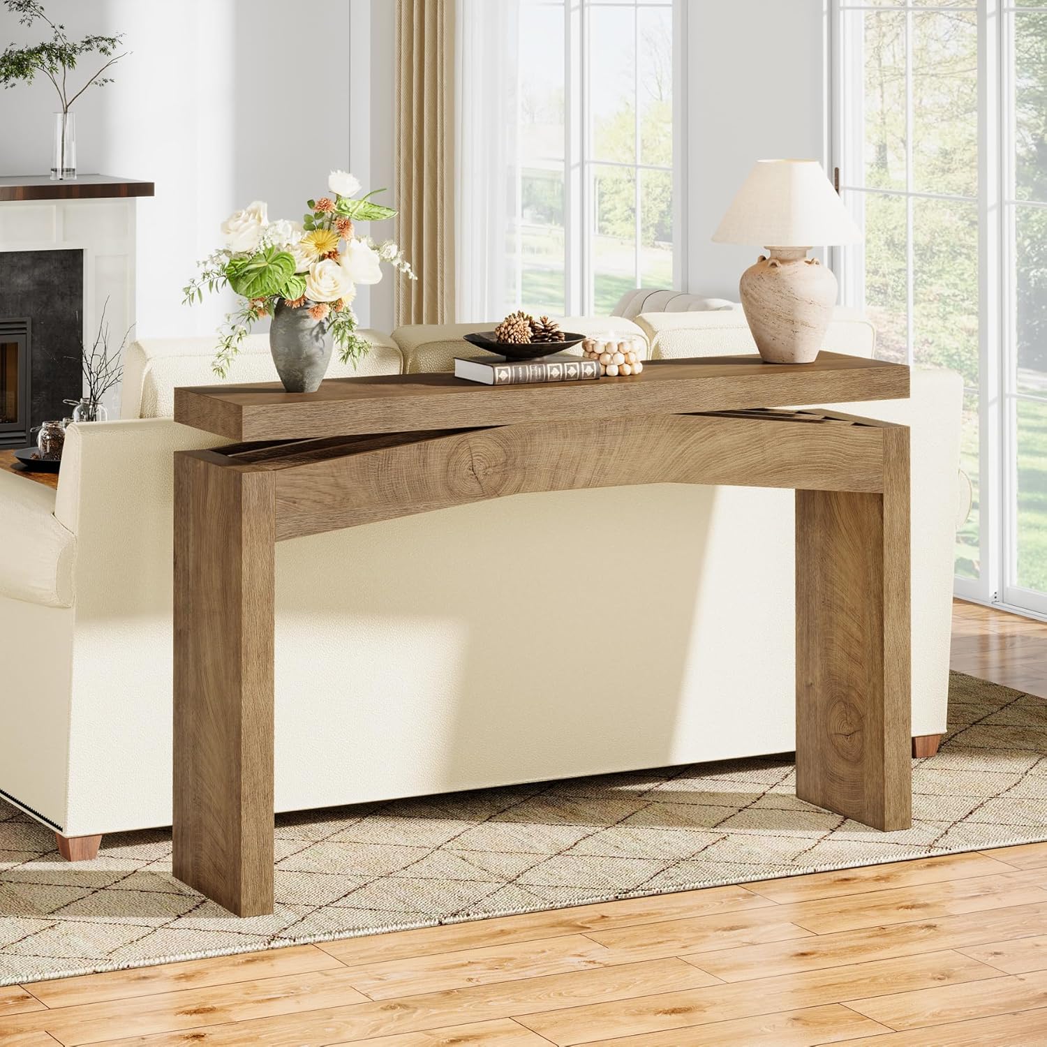 Celaform Console Tables for Entryway, 47.2 Inch Long Sofa Table with Storage, Farmhouse Wood Style Entry Table Behind Couch Table for Living Room, Entrance, Hallway (Light Brown)