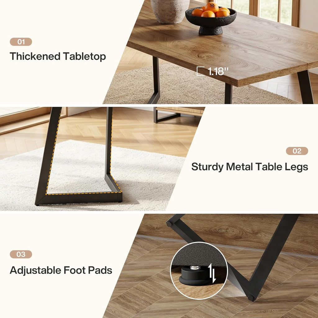 Tribesigns 62.2" Farmhouse Dining Table for 4-6, Industrial Rectangular Kitchen Dinner Table with Heavy-Duty Metal Legs for Home, Dining Room, Kitchen, Easy Assembly (Rustic Brown＋Black)