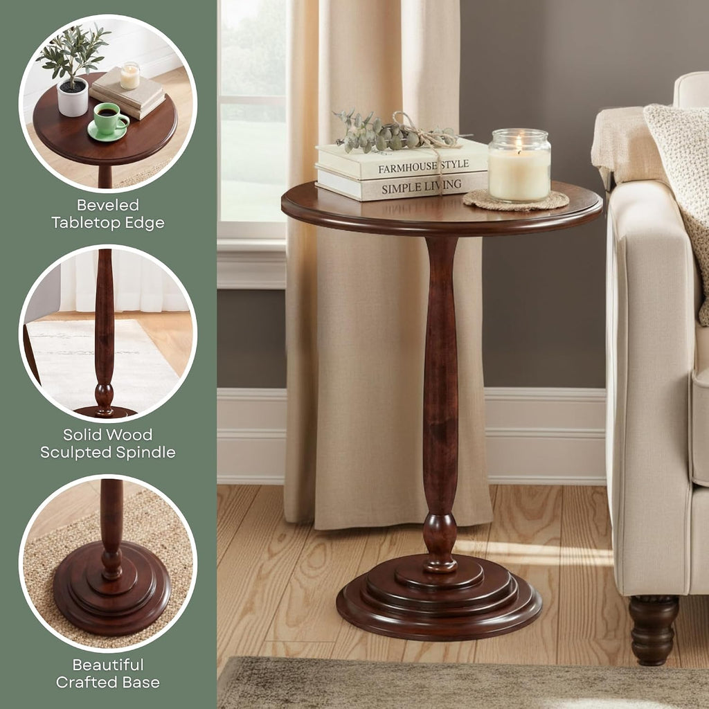 Convenience Concepts Classic Accents Amelia Spindle Table 18" - Traditional Solid Wood Round Side Accent, Display Pedestal for Transitional Living Room, Entryway, Hallway, or Bedroom, Espresso