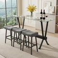 59" 4-Piece Bar Table Set, Behind Couch Sofa Table Set with Tempered Glass Top and 3 PU Stools, Counter Height Table Set for Living Room, Dining Room(Clear Glass/Gray)