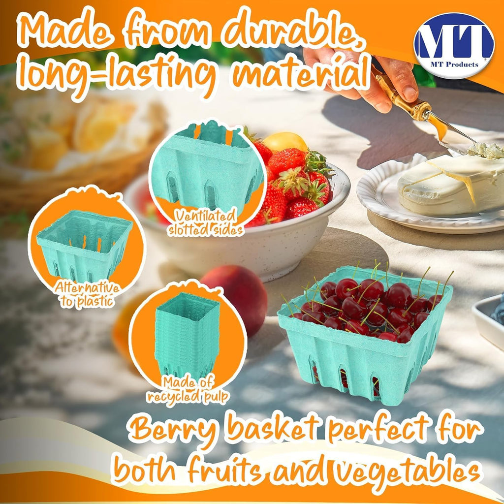 MT Products Green Berry Basket 1 Quart - Molded Pulp Fiber Vented Produce Basket (Pack of 297) - Made in the USA