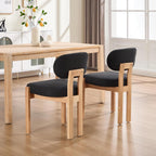 Modern 5-Piece Dining Table Set with 4 Chairs,Oak Round MDF Dining Table, Black Fabric Upholstered Chairs with Natural Wood Legs for Kitchen Dining Room Home