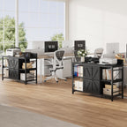 44" File Cabinet, Lateral Filing Cabinet for Home Office with 2 Drawers, Office Storage Cabinet with Lock and Key, Wooden Printer Stand with 4 Storage Shelves and Power Outlet, Office Furniture, Black