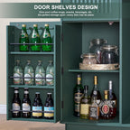Okvnbjk Mini Fridge Cabinet with Storage & Power Outlet, Green | Coffee Bar Cabinet with Fridge Space, Modern Fluted Bar Cabinet with Drawer & Storage for Living Room, Dining Room, Dorm
