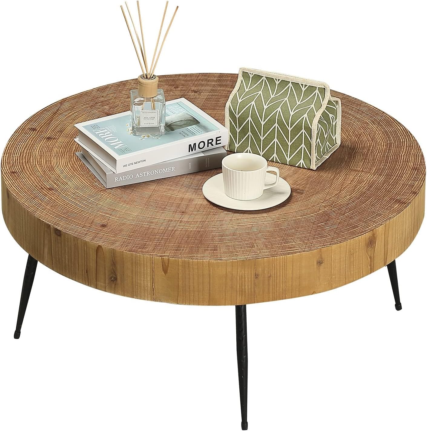 RUSTOWN Farmhouse Round Coffee Table Set of 2, Cocktail Table Set, Modern Circle Natural Wood Finsh Side and End Table Sets for Living Room(Planar, Natural)