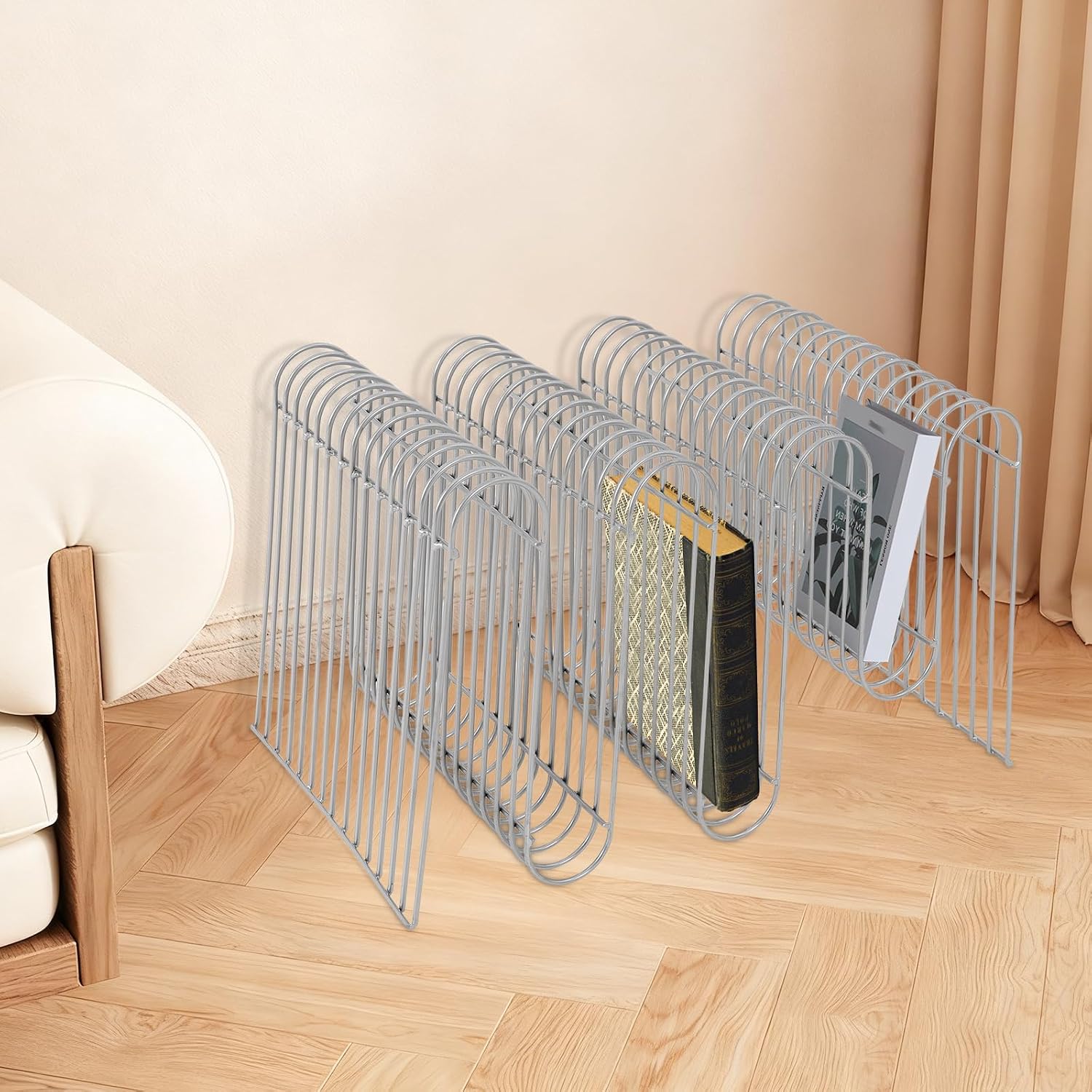 Metal Side Table,Creative Shape Bedside End Table with Magazine Rack,Wire Cube Storage Rack,Multi-Purpose Desktop Shelf for Compact Spaces,Living Bedroom Office Apartment (Silver, 16.92x11.8x11.8″)