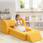 MeMoreCool Stylish Corduroy 10-Piece Kids Play Couch, Modular Foam Toddler Couch Fort Building Set, Convertible Sofa with Washable Covers for Playroom and Bedroom, Mustard Yellow