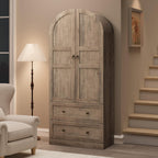 72" Arched Tall Kitchen Pantry Cabinet, Freestanding Farmhouse Kitchen Pantry Storage Cabinet with 2 Large Drawers, Wooden Pantry Cabinets for Kitchen, Dining & Living Room, Rustic Gray
