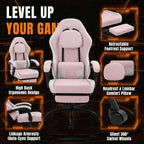 Shintenchi Gaming Chair, Ergonomic Office Chair with Footrest, Lumbar Support and Linkage Armrests, Swive Home Video Game Chairs for Adults, Pink