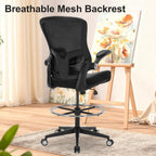 Drafting Chair 400lbs Heavy Duty Tall Office Chair Big and Tall Ergonomic Standing Desk Chair with Lumbar Support and Adjustable Footrest Ring, Comfy Mesh Wide Chair with Flip-up Armrests, Black