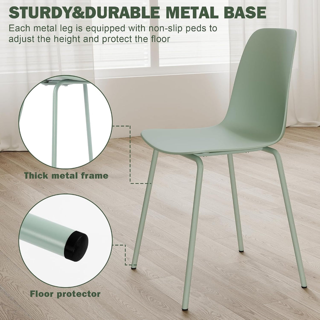 Mid Century Kitchen Chairs Set of 4,Green Plastic Dining Chairs Outdoor Chairs with Metal Legs for Living & Dining Room(4pc,Mint Green)