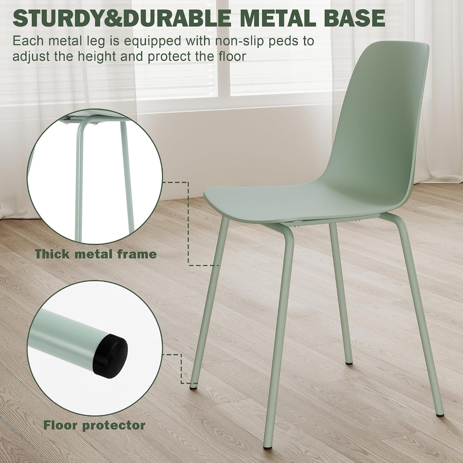 Mid Century Kitchen Chairs Set of 4,Green Plastic Dining Chairs Outdoor Chairs with Metal Legs for Living & Dining Room(4pc,Mint Green)