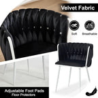 Velvet Dining Chairs Set of 4, Woven Upholstered Side Chairs with White Metal Legs, Modern Accent Chairs Kitchen & Dining Room Chair for Bedroom Living Room (Black + White Legs, Set of 4)
