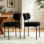 Boucle Dining Chair Set of 6, Mid Century Modern Upholstered Kitchen Chairs with Curved Backrest & Black Metal Legs, Round Dining Room Chairs, Black