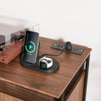 Large Record Player Stand with Charging Station, Vinyl Record Stand with Storage Holds Up to 150 Albums, Record Player Table Cabinet Turntable Stand for Living Room, Bedroom (Walnut)