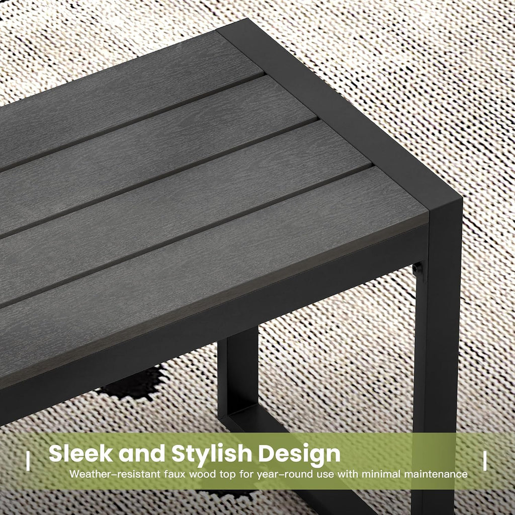 53" Outdoor Bench, Patio Backless Garden Bench with Metal Frame for Porch, Entryway, Lawn, Backyard, Black