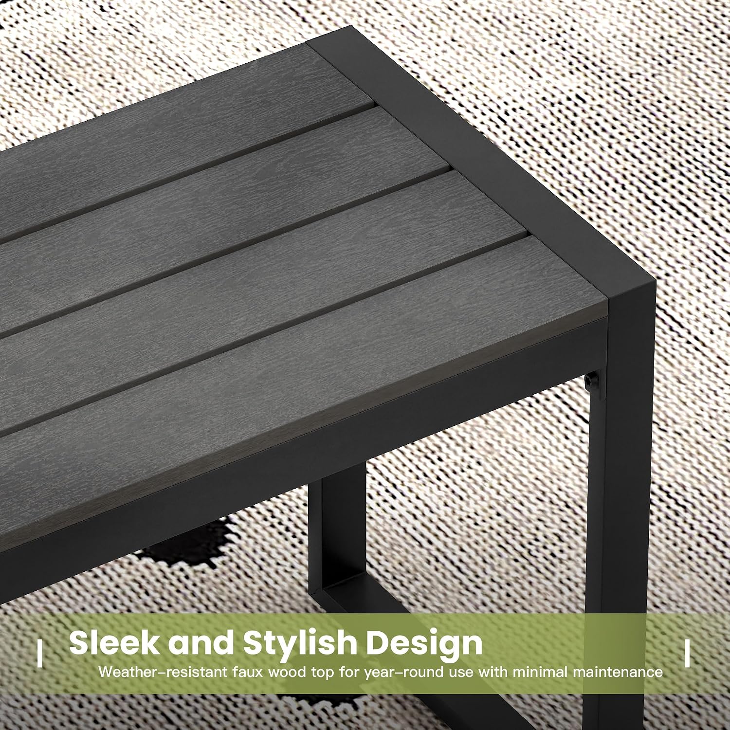 53" Outdoor Bench, Patio Backless Garden Bench with Metal Frame for Porch, Entryway, Lawn, Backyard, Black