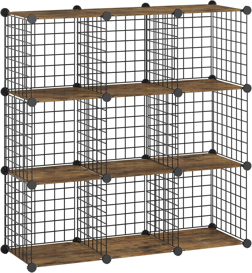 HOOBRO Wedge End Table and Wire Cube Storage Organizer, Recliner Wedge Side Table, 9-Cube Shelves, Modular Shelves with Metal Grid, DIY Closet Cabinet BF64UBZ01G1-BF09CW01