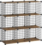 HOOBRO Wedge End Table and Wire Cube Storage Organizer, Recliner Wedge Side Table, 9-Cube Shelves, Modular Shelves with Metal Grid, DIY Closet Cabinet BF64UBZ01G1-BF09CW01