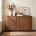 Brafab 4-Door Fluted Sideboard Buffet Cabinet with Arched Reeded Doors and Adjustable Shelves, Modern Credenza Storage Cabinet for Living Room Dining Room, Walnut Oak Finish