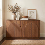 Brafab 4-Door Fluted Sideboard Buffet Cabinet with Arched Reeded Doors and Adjustable Shelves, Modern Credenza Storage Cabinet for Living Room Dining Room, Walnut Oak Finish