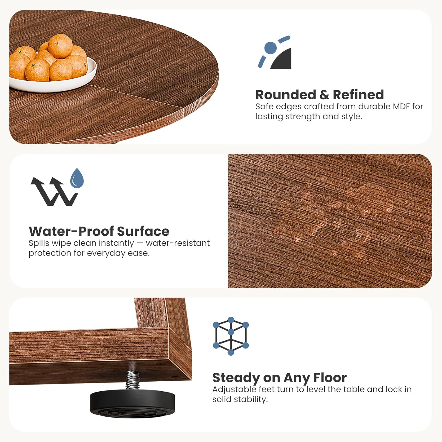 Extendable Round Dining Table for 4-8, Space Saving Kitchen Wooden Table with Storage Shelf and Sturdy Base for Kitchen, Dining, Living Room, Brown