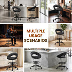 Ergonomic Drafting Chair for Standing Desk, Height Adjustable Rolling Stool with Foot Rest, Tall PU Leather Chair with Wheels and Back Support for Home Office Kitchen Counter, Black