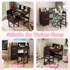 HONEY JOY Kids Desk and Chair Set, Wooden Children School Study Table and Chair w/Drawer, Storage Shelf & Cabinets, Student Computer Workstation Writing Desk for Bedroom, 3-8 Years Old (Dark Brown)
