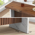 63" Large Imitation Marble Bar Table,Island Table with LED Lights,Mordern Marble Stripes Freestanding Mini Bar with Grille design,Home Bar Unit for Home Kitchen, Living Room, Balcony, Basement (White)