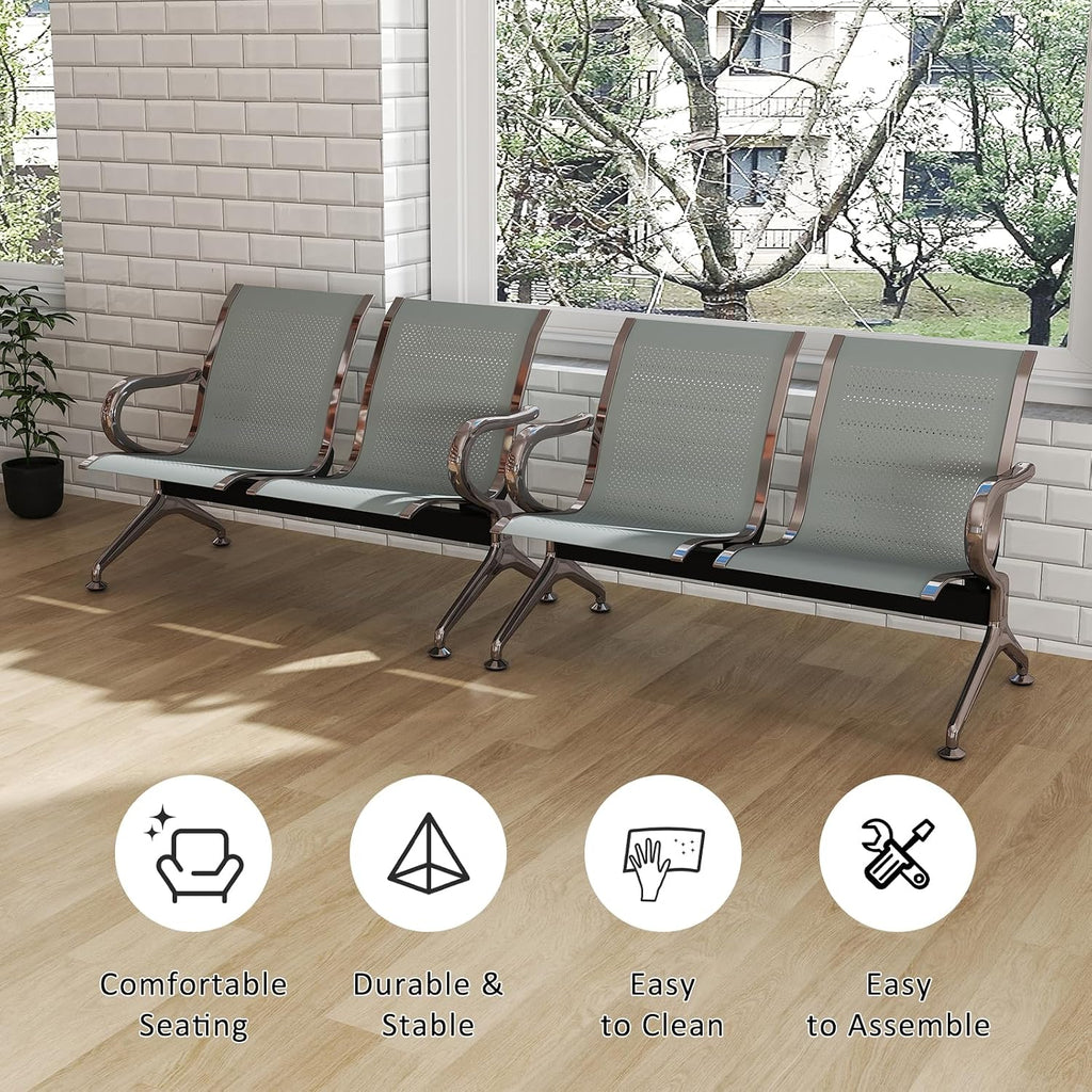 Kinfant Silver Waiting Room Chair Set - 2-Seat Waiting Room Bench Office Guest Reception Chair with Armrest for Airport Hospital Bank Salon Lobby(Sliver Mesh, Set of 2)