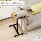 GOFLAME C-Shaped End Table Adjustable Height, Rolling Couch Sofa Side Table with 360° Tilting Top, Edge Stopper & Lockable Wheels, Modern 360° Swivel TV Tray Tables for Living Room, Bedroom (Brown)