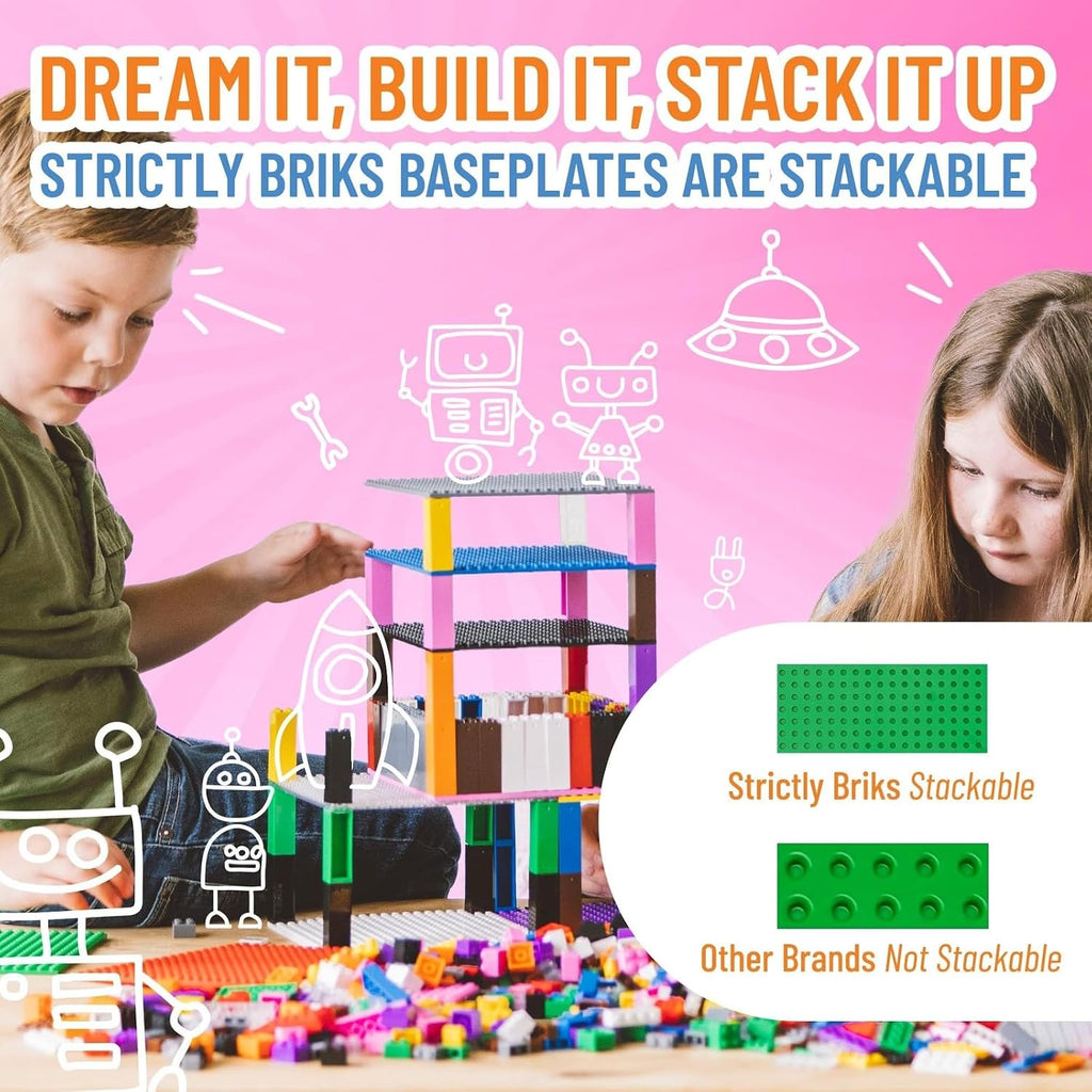Strictly Briks Building Brick Baseplate for Building Toy Projects, Large Toy Building Sets - Compatible with Major Block Brands - 15 x 10.5 in, Green (Pack of 2)