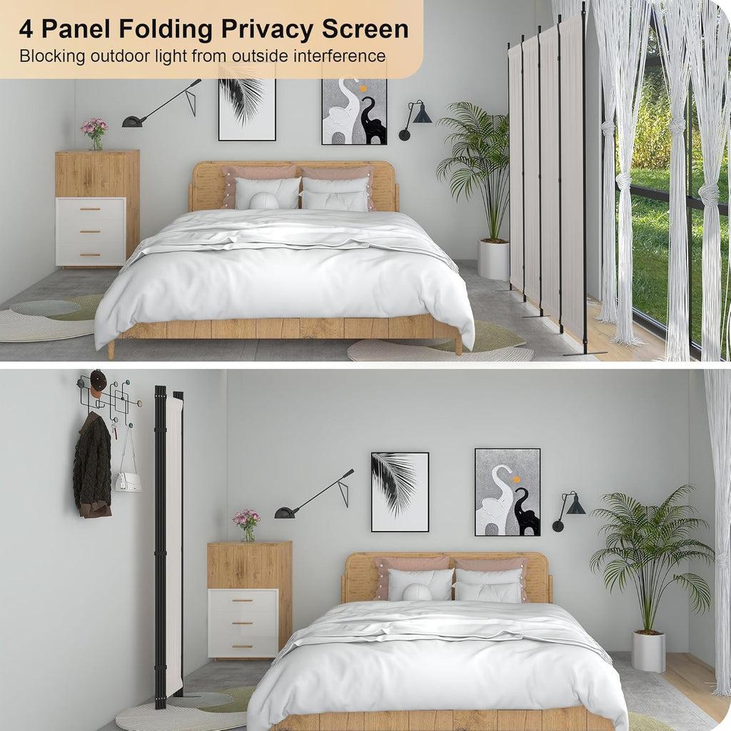 Room Divider 4 Panel Partition Room Dividers & Folding Privacy Screens w/ 3 Metal Feet,88" W Portable Wall Doubles as a Dressing Screen Wall Divider for Office Bedroom Children's Room,White