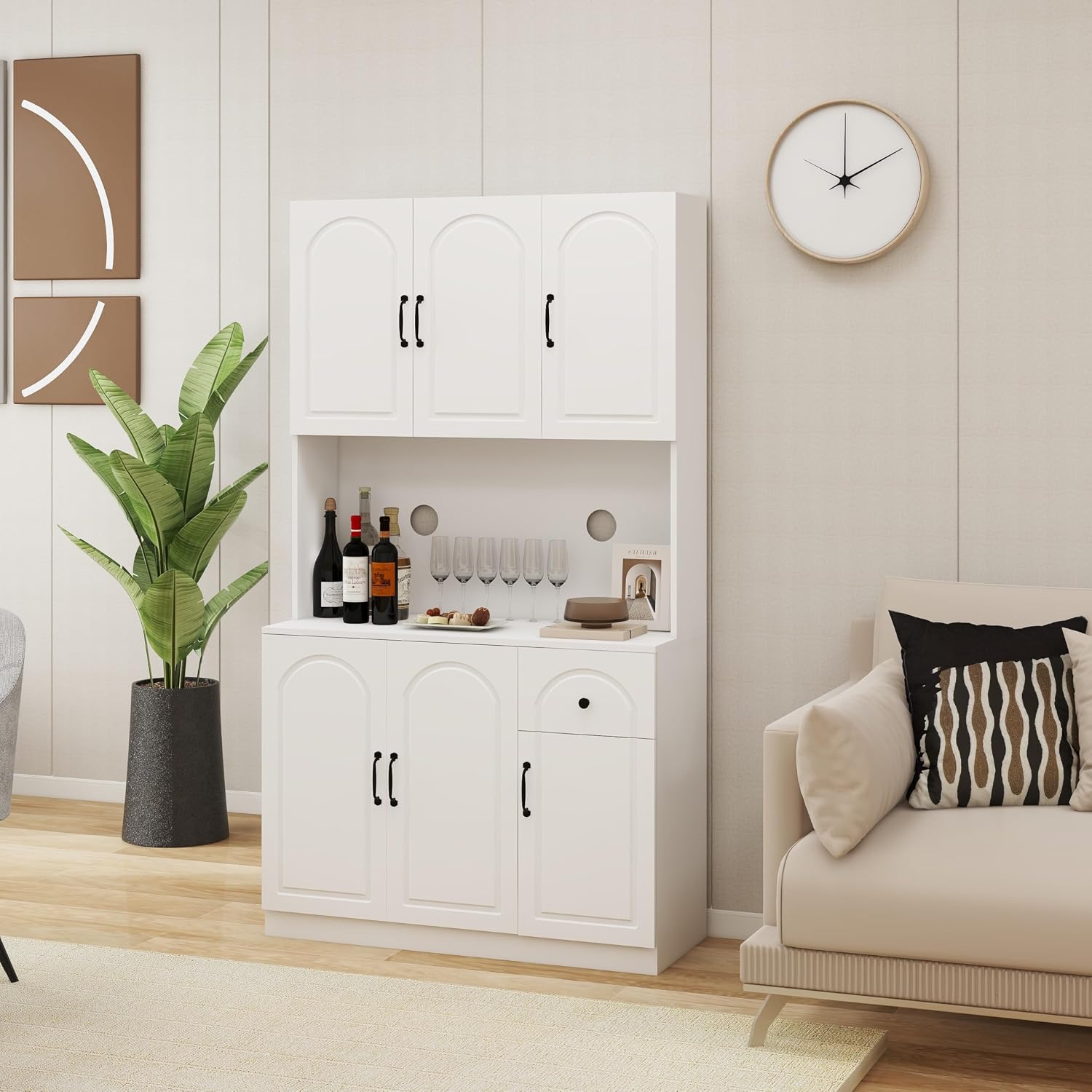 71" Pantry Cabinet,Freestanding Tall Cupboard Storage Cabinet with a Drawer,Tall Kitchen Pantry Storage Cabinet with Microwave Stand for Living Room, Dining Room,White